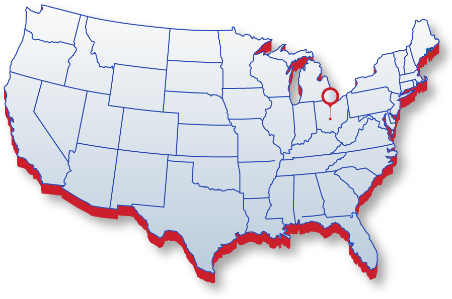 Map of the United States with CAS FSE JV II Headquarters